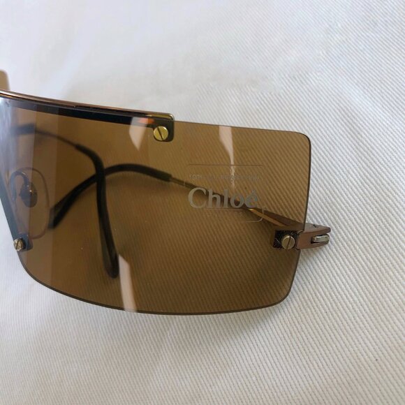 Chloe NWT Rare Vintage Shield Wrap Sunglasses Brown Metal Frame Phoebe Philo Era - Picture 5 of 11
